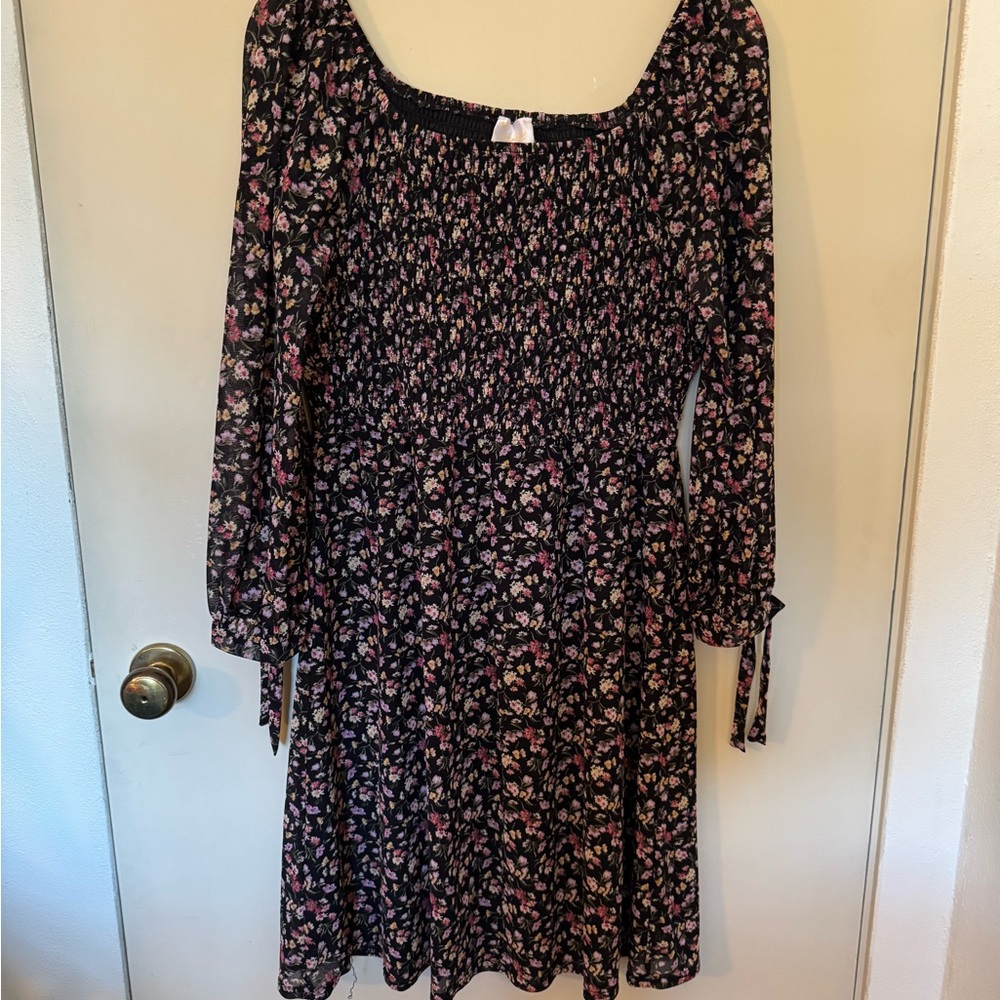 Floral Smocked Dress with Long Sleeves